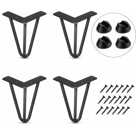 Lot de 4 Pied de Table 10cm Pied Meubles DIY pour Table à Manger Basse Bureau Noir + Protège Pieds et Vis