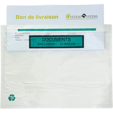 Lot de 1000 Pochette porte-documents adhésive écologique en papier "Documents ci-inclus" 16,5 x 12,5 cm