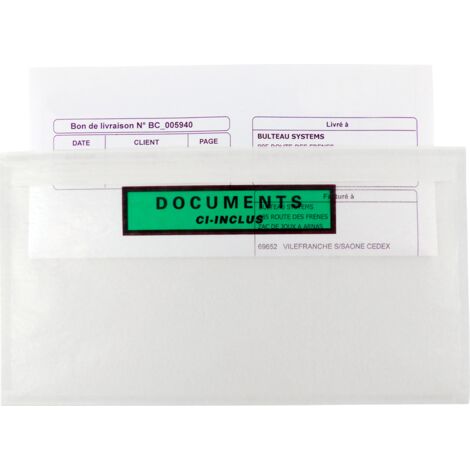 Lot de 1000 Pochette porte-documents adhésive écologique en papier "Documents ci-inclus" 16,5X12,5 cm
