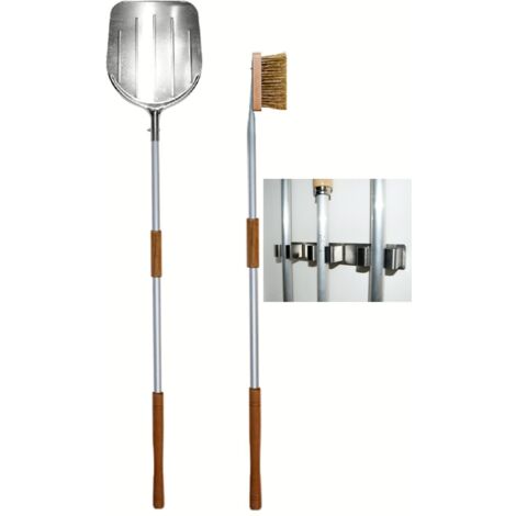 KIT SET PALE PIZZA PIZZE FORNO A LEGNA PALA Q.+ SPAZZOLA P.+ SUPPORTO A MURO 3PZ