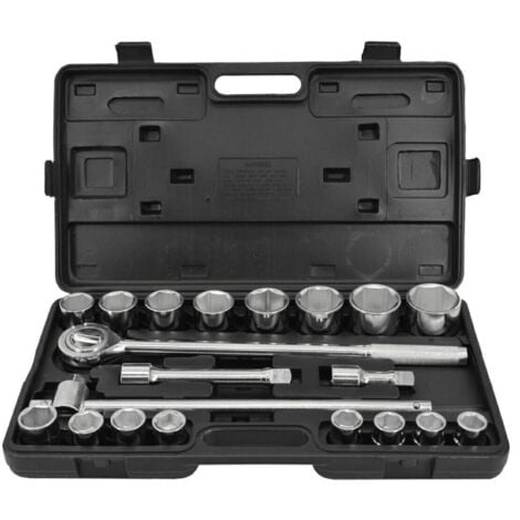 Set Bussole Esagonali Giganti 26 Pezzi | 3/4" E 1" Da 21 A 65 Mm Per Camion E Veicoli Industriali Con Cricchetto E Impugnatura A T