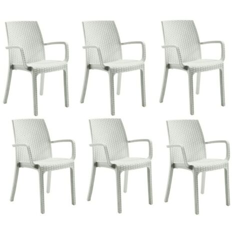 KIT 6 SEDIE POLIPROPILENE BAR RISTORANTE INTERNO ESTERNO SIMIL RATTAN BIANCO DFN