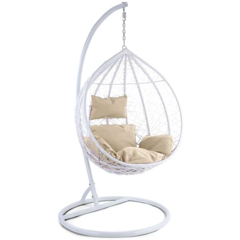POLTRONA PENSILE DONDOLO SOSPESA GIARDINO BALCONE SEDIA BIANCO CON CUSCINO 883
