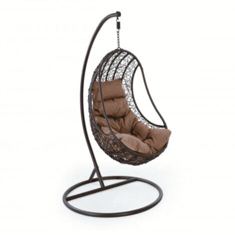 POLTRONA SEDIA PENSILE DONDOLO SOSPESA IN POLYRATTAN MARRONE GIARDINO CON CUSCINO 310v
