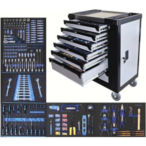 CARRELLO ATTREZZI PORTAUTENSILI CASSETTIERA 7 CASSETTI PIENO 257PZ OFFICINA 788sa