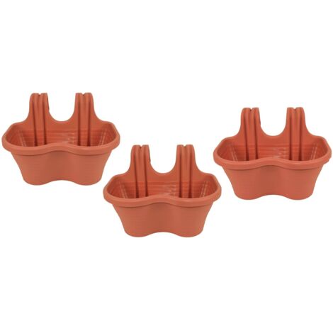 KIT 3 PZ FIORIERA 2 POSTI BALCONE BALCONIERA PLASTICA MARRONE CM 37x28x25 H 607d