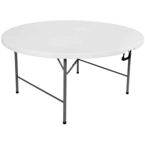 Tavolo tondo per interno esterno catering pieghevole polipropilene cm Ø180x74h bianco 406v