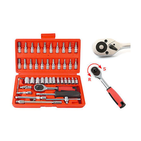 CASSETTA CHIAVI BUSSOLA BUSSOLOTTI CRICCHETTO CACCIAVITE ESAGONALI SET 46 PZ 1/4"