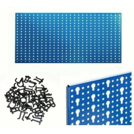 KIT PANNELLO FORATO PORTA UTENSILI LAVORO OFFICINA MURO PARETE GANCI MISTI BLU