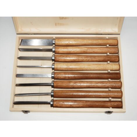 SGORBIE PROFESSIONALI INTAGLIO SCALPELLI UTENSILI PER TORNIO SET 8 PZ CASSETTA