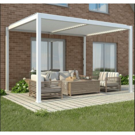 PERGOLA BIOCLIMATICA GAZEBO PERGOLATO 3x3 MT ALLUMINIO LAMELLE GIARDINO BIANCA