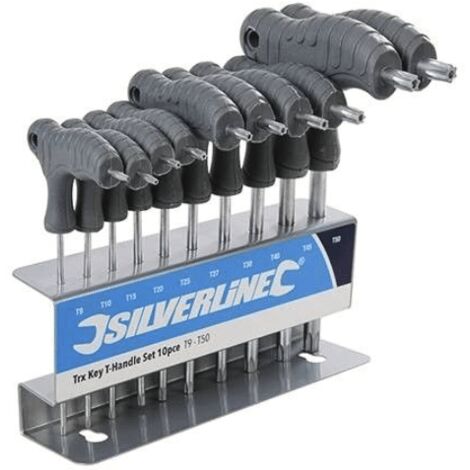 SET DI CHIAVI ESAGONALI CON IMPUGNATURA A T TORX CHROME VANADIUM 10 PZ SILV 153