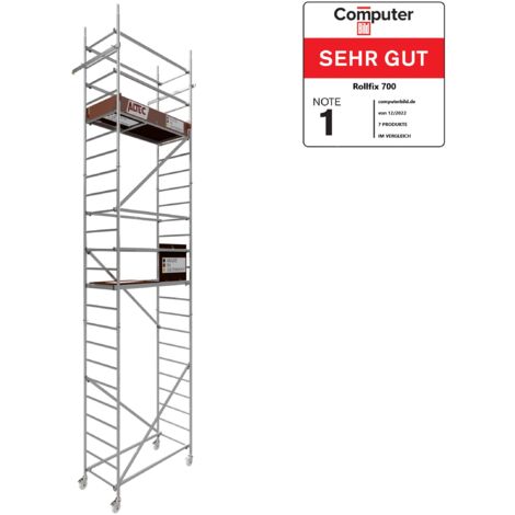 Rollfix 2.0 700, hauteur de travail 7m, roues d'échafaudage incluses (Ø125mm) & ancrages muraux