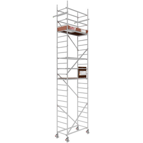 Rollfix 2.0 700, hauteur de travail 7m, roues d'échafaudage incluses (Ø150mm) & ancrages muraux