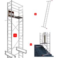 AluCombine 3.0 - 500, hauteur de travail 5m, échafaudage échellee, traverse & 4x roues d'échafaudage de roulement
