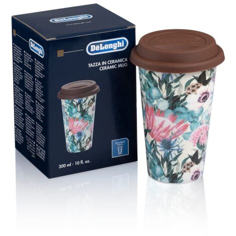 De'Longhi DLSC065 Tazza Termica, Bicchiere Termico per Drink Caldi e Freddi, Thermos in Ceramica a Doppia Parete, Tappo Antiscivolo in Silicone, Capacità 300 ml (1/5)
