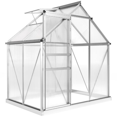Serre de jardin en aluminium polycarbonate avec fondation, serre avec fenêtre réglable porte coulissante 192,5x131x200cm