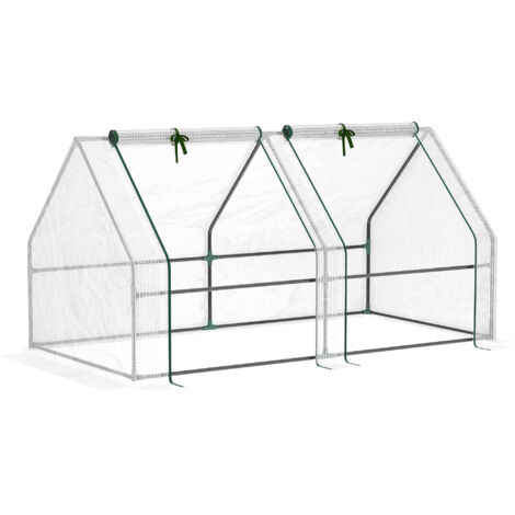 Outsunny Mini Serre de Jardin mini serre tunnel 180L x 90l x 90H cm toit pointu Acier PE Haute densité 140 g/m² Anti-UV 2 fenêtres avec Zip enroulables Blanc (1/5)