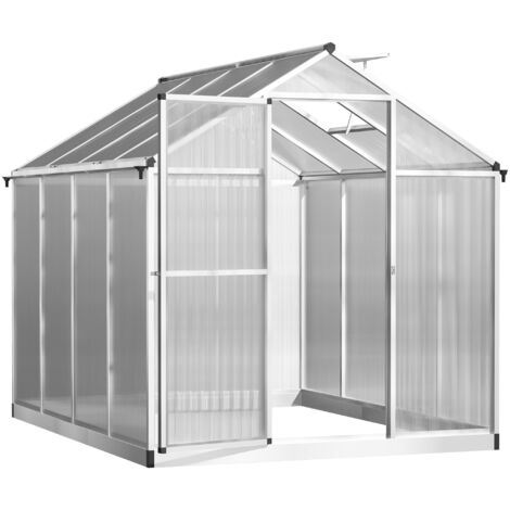 Outsunny Serre de Jardin Aluminium Polycarbonate 4,6 m² dim. 2,42L x 1,9l x 1,95H m Lucarne Porte loquet