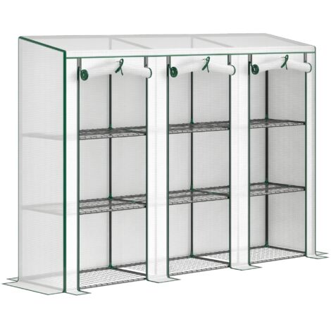 Serre de jardin avec étagères à 3 niveaux serre de balcon 3 portes enroulables zippées 215 x 46 x 151 cm blanc (1/5)
