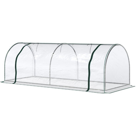 Outsunny Serre de Jardin Tunnel mini serre tunnel serre à tomates 2,5L x 1l x 0,8H m Grande Porte zippée bâche PVC Transparent métal époxy Vert