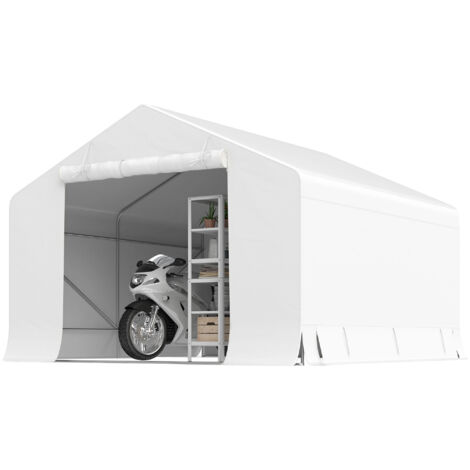 Capanno da Giardino e Tenda Garage 3x3 m Impermeabile con Porta Avvolgibile, Metallo e PE, Bianco (1/5)