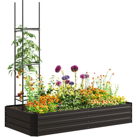 Carré potager jardinière rectangulaire en acier galvanisé tuteurs pour tomates et plantes grimpantes 180 x 90 x 29,5 cm (1/5)