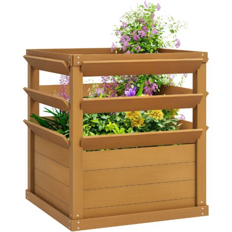 Jardinière avec treillis, lit surélevé de jardin fond ouvert, bac à fleurs 65 x 65 x 73 cm, marron clair (1/5)