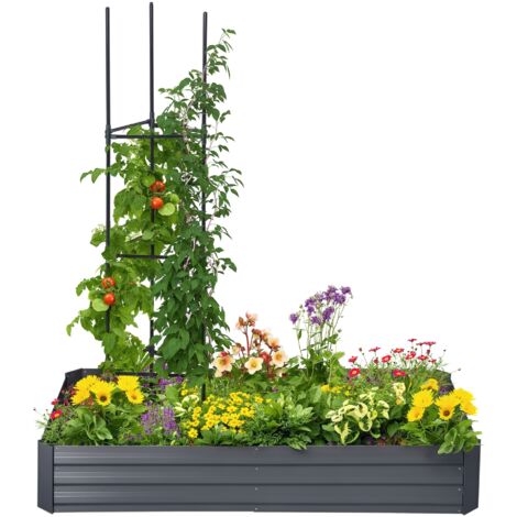 Carré potager jardinière rectangulaire en métal avec tuteurs pour tomates et plantes grimpantes 180 x 90 x 29,5 cm (1/5)