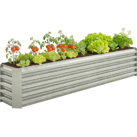 Carré potager potager surélevé acier galvanisé barres de soutien et plaques d'angle fond ouvert 240x40x45cm gris argenté