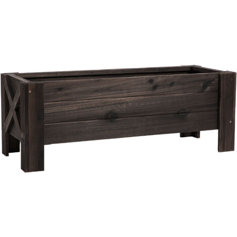 Outsunny Jardinière sur Pieds bac à Fleurs dim. 100L x 36l x 36H cm Inserts d'irrigation Inclus Massif Sapin traité (1/5)