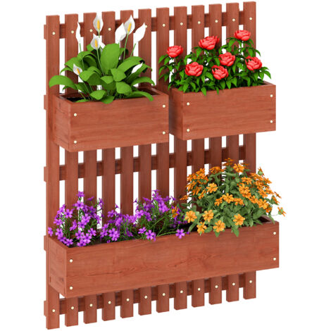 Fioriera Verticale a Doghe con 3 Vasi Rimovibili, di Abete, 60x16x80 cm, Marrone (1/5)