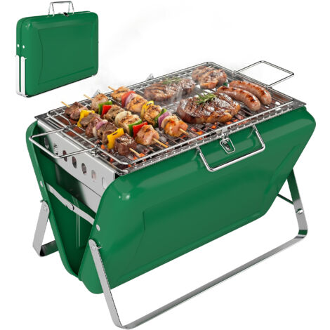 Barbecue au charbon pliable, barbecue portable, poignée et pieds repliables, pour jardin, terrasse, camping, vert (1/5)