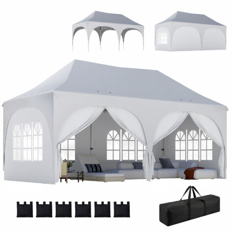 Gazebo da Giardino Pieghevole 3x6 m con Pareti Rimovibili e Borsa di Trasporto, Bianco (1/5)