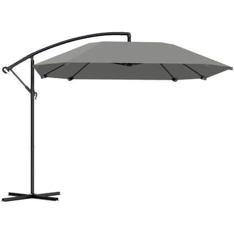 Parasol déporté 3 m, parasol de jardin extérieur Inclinable, Base, Manivelle, toile polyester 180 g/m², Gris Foncé (1/5)