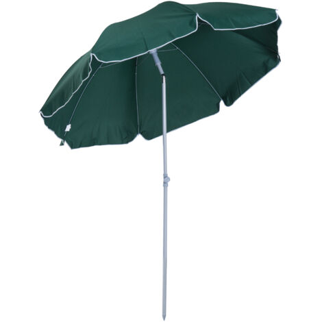 Outsunny Sombrilla de Playa Diámetro de Ø202 cm con Techo Inclinable Poste Desmontable y Pincho Inferior para Jardín Verde (1/5)