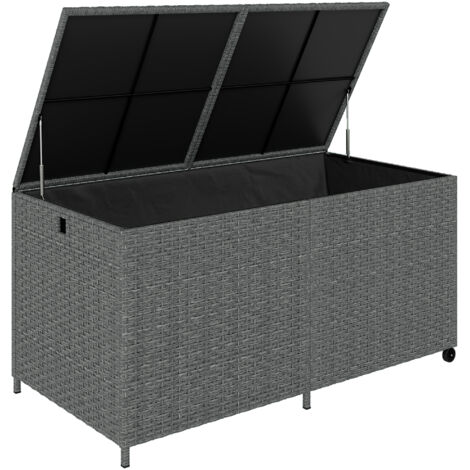 Rattan Auflagenbox 650L wetterfest UV-beständig Kissenbox mit Deckel Rollen Stauraum 150 x 75 x 74 cm Dunkelgrau
