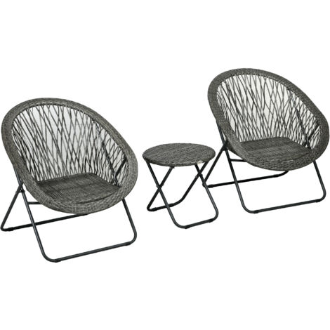Salon de jardin extérieur en résine ensemble table et chaises d'extérieur pour 2 personne table 2 fauteuil pliables gris (1/5)