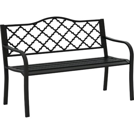 Panchina da Esterno 2 Posti in Acciaio e Ghisa con Braccioli e Schienale Decorato, 128x58.5x89cm, Nero (1/5)