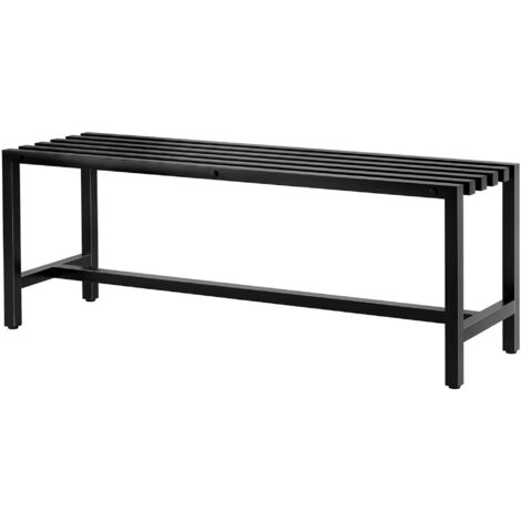 Banc de Jardin 2 Places en Acier Galvanisé, Assise à Lattes, Sans Dossier, Capacité 240 kg, 117x36x44cm, Noir (1/5)
