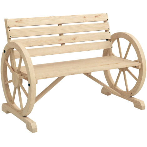 Banc de Jardin banc 3 places  Style Rustique Chic accoudoirs Roues Charette  Sapin effet  naturel (1/5)