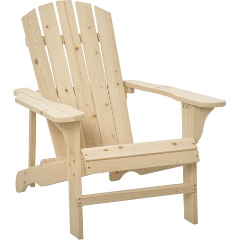 Outsunny Fauteuil adirondack Fauteuil de Jardin Chaise de Jardin de Plein Air dim. 78L x 89P x 88H cm  Massif Sapin Naturel pour Jardin, Terrasse et Balcon (1/5)