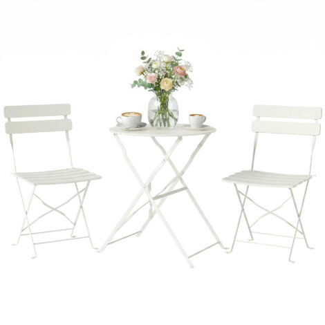 Ensemble Bistrot de Jardin 3 Pièces Table et 2 Chaises Pliantes à Lattes Double Protection Antirouille Crème (1/5)