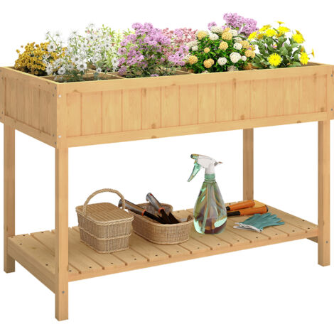 Huerto Urbano Mesa de Cultivo con Estante Inferior Jardinera Elevada para Cultivo 110x46x76 cm Natural (1/5)