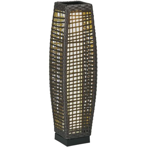 Lampe à poser luminaire LED de jardin solaire en résine tressée imitation rotin - 21 x 21 x 78 cm gris