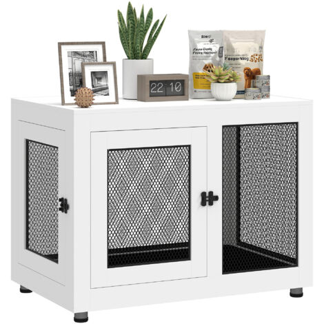 Cage pour chien cage de chien sur pied avec coussin amovible acier noir et blanc - 94 x 60 x 71,5 cm