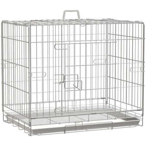 Cage pour chien pliable en fil métallique avec plateau amovible 1 porte avec serrure 61 x 43 x 50 cm blanc (1/5)