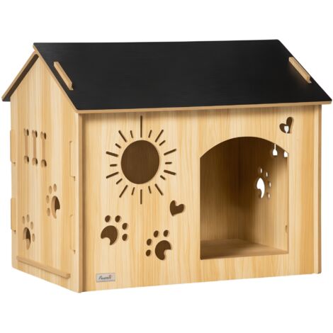 Caseta  para Perros Pequeños Caseta de Interior para Mascotas con Grabados de Formas 69x50x58,5 cm Roble (1/5)