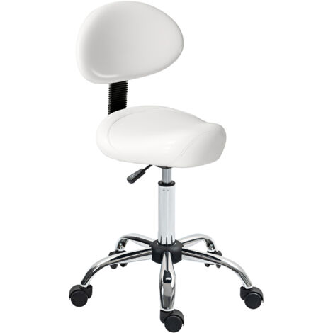 Taburete Giratorio con Respaldo y Ruedas Silla Ajustable para Salones de Belleza Estudio de Tatuajes 50x50x83-98cm Blanco (1/5)