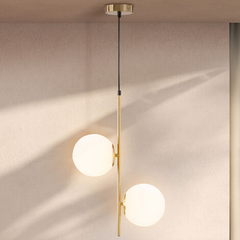 Suspension luminaire moderne, lustre plafonnier de double-tête, lumière suspendue réglable pour entrée, salon, ton doré (1/5)